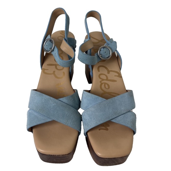 Sam Edelman Josefine Platform Sandals Block Heel Blue Suede Size 8 Boho Indie - Picture 4 of 14